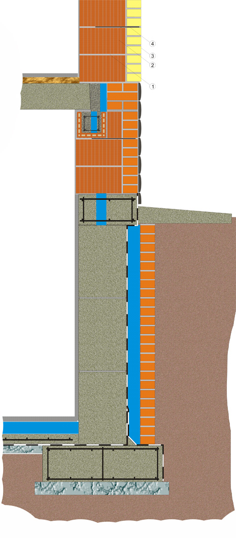  Разрез ленточного сборно-монолитного фундамента в варианте с цокольным этажом 