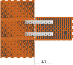 Перевязка внешней стены из крупноформатного керамического блока Кайман30 с внутренней несущей стеной из керамического блока 30xl. 