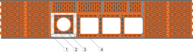 Устройство шахты дымохода Effe2 во внутренней стене из керамических блоков толщиной 380мм