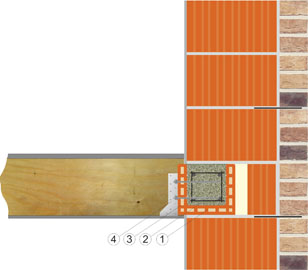 Крепление несущей балки перекрытий из LVL бруса на стене из сверхпоризованный керамических блоков KERAKAM SuperThermo