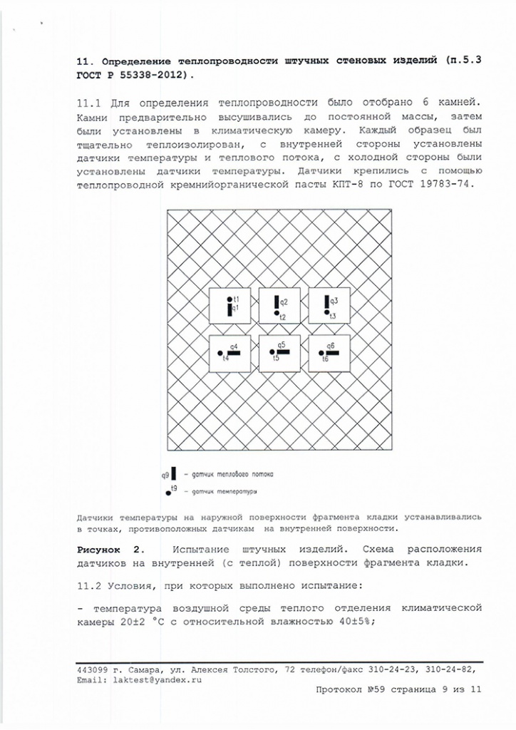 протокол испытаний на теплопроводность кладки из керамических блоков Кайман30 лист 9